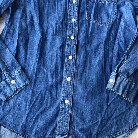 Maurices Top Sz M Chambray Button Front Long Sleeve Pocket Blue Casual Womens - Picture 2 of 9